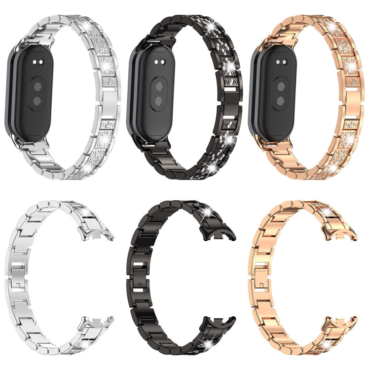 For Xiaomi Mi Band 8 Three-beads Full Diamond Metal Watch Band(Black) by bashfashion
