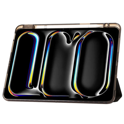 For iPad Air 11 2025 / 2024 Clear Acrylic 3-Fold Leather Tablet Case(Black) by bashfashion