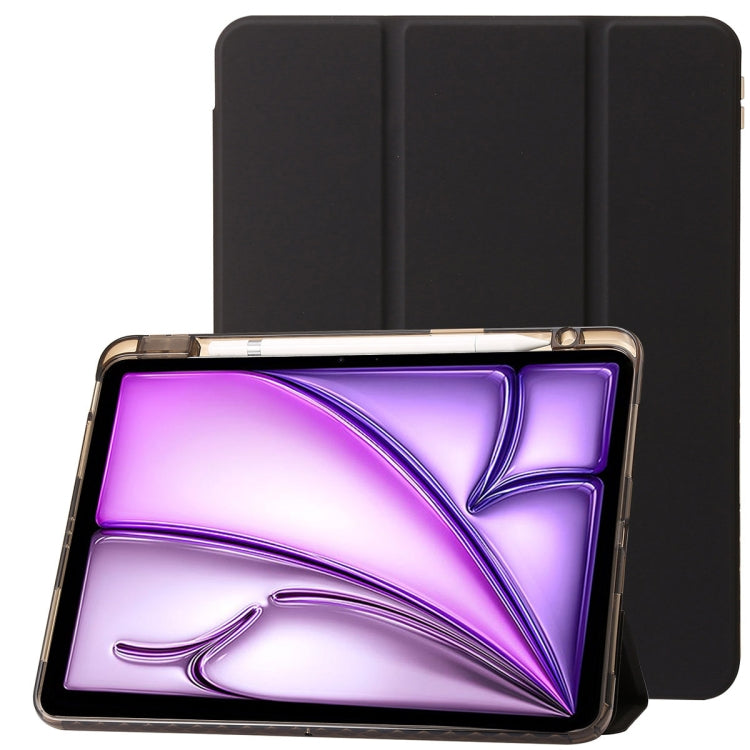 For iPad Air 13 2025 / 2024 Clear Acrylic 3-Fold Leather Tablet Case(Black) by bashfashion