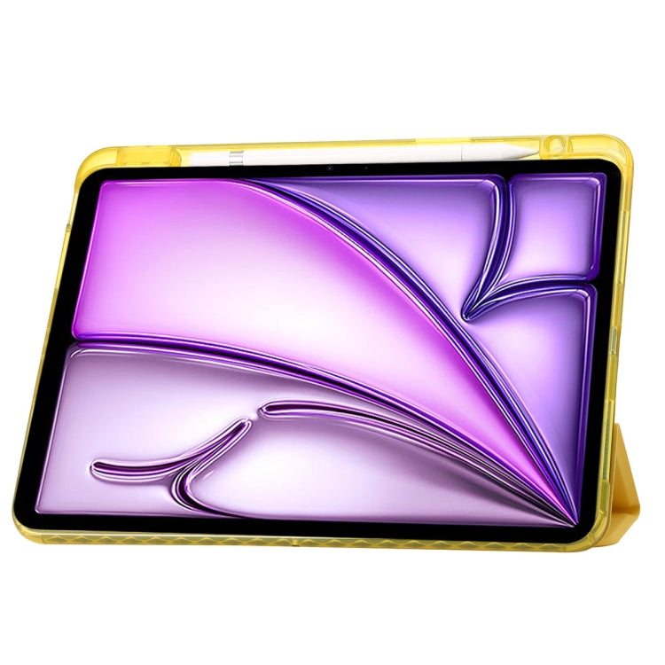 For iPad Air 13 2025 / 2024 Clear Acrylic 3-Fold Leather Tablet Case(Yellow) by bashfashion