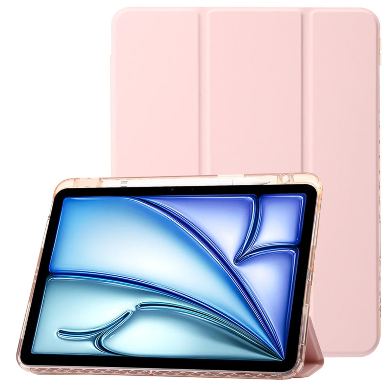 For iPad Pro 11 2025 / 2024 Clear Acrylic 3-Fold Leather Tablet Case(Pink) by bashfashion