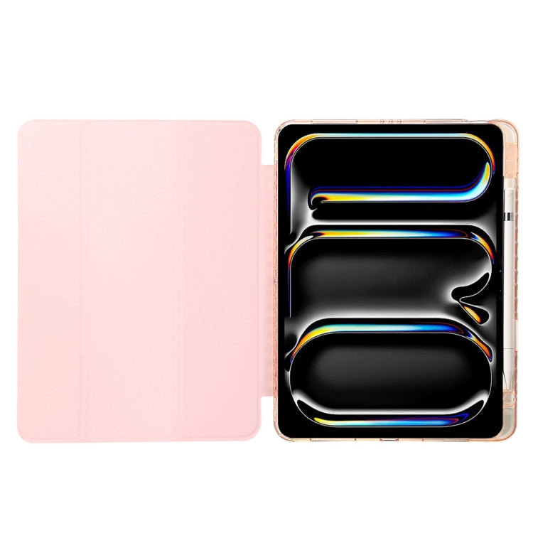 For iPad Pro 11 2025 / 2024 Clear Acrylic 3-Fold Leather Tablet Case(Pink) by bashfashion