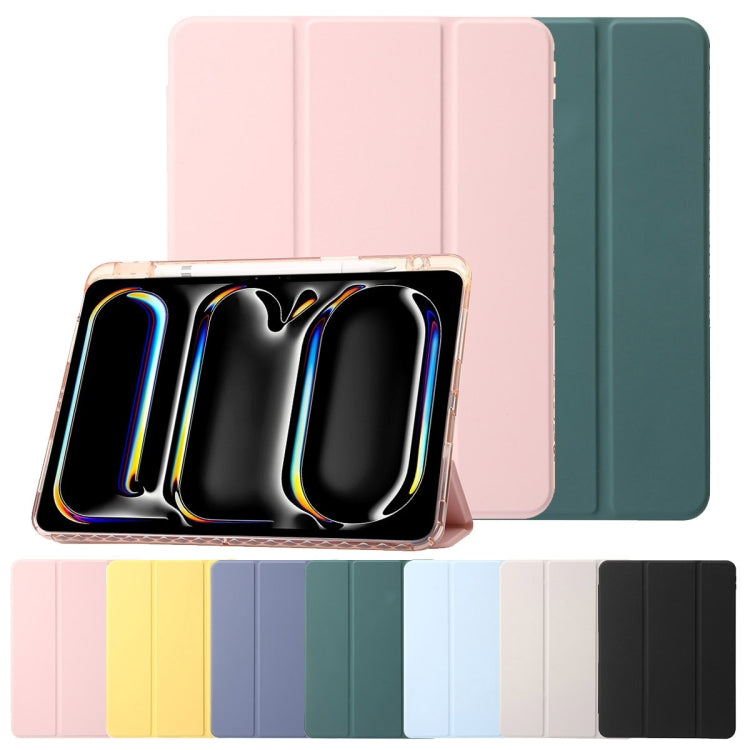 For iPad Pro 13 2025 / 2024 Clear Acrylic 3-Fold Leather Tablet Case(Dark Green) by bashfashion