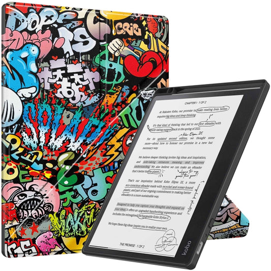 For Kobo Elipsa 2E Painted Deformation TPU Leather Smart Tablet Case(Graffiti) by bashfashion