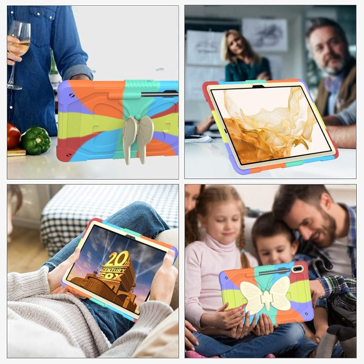 For Samsung Galaxy Tab S8+ / S7+ Butterfly Kickstand Heavy Duty Hard Rugged Tablet Case(Colorful Red) by bashfashion