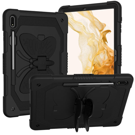 For Samsung Galaxy Tab S8+ / S7+ Butterfly Kickstand Heavy Duty Hard Rugged Tablet Case(Black) by bashfashion
