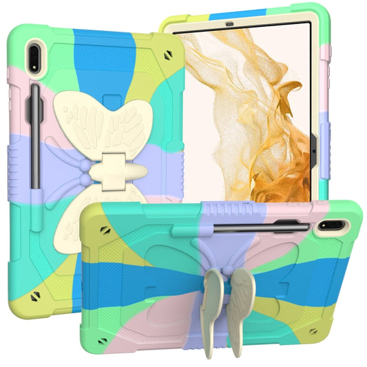 For Samsung Galaxy Tab S8+ / S7+ Butterfly Kickstand Heavy Duty Hard Rugged Tablet Case(Colorful Green) by bashfashion