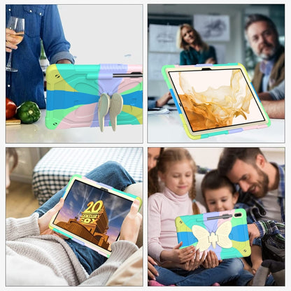 For Samsung Galaxy Tab S8+ / S7+ Butterfly Kickstand Heavy Duty Hard Rugged Tablet Case(Colorful Green) by bashfashion