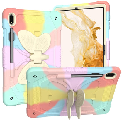 For Samsung Galaxy Tab S8+ / S7+ Butterfly Kickstand Heavy Duty Hard Rugged Tablet Case(Colorful Rose Gold) by bashfashion