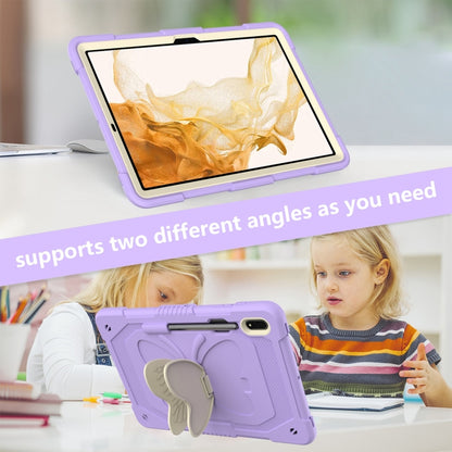 For Samsung Galaxy Tab S8+ / S7+ Butterfly Kickstand Heavy Duty Hard Rugged Tablet Case(Beige+Raro Purple) by bashfashion