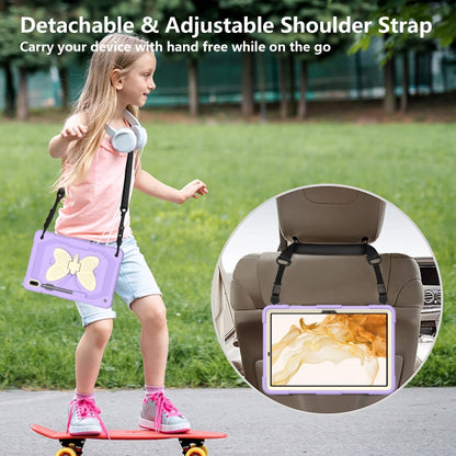 For Samsung Galaxy Tab S8+ / S7+ Butterfly Kickstand Heavy Duty Hard Rugged Tablet Case(Beige+Raro Purple) by bashfashion