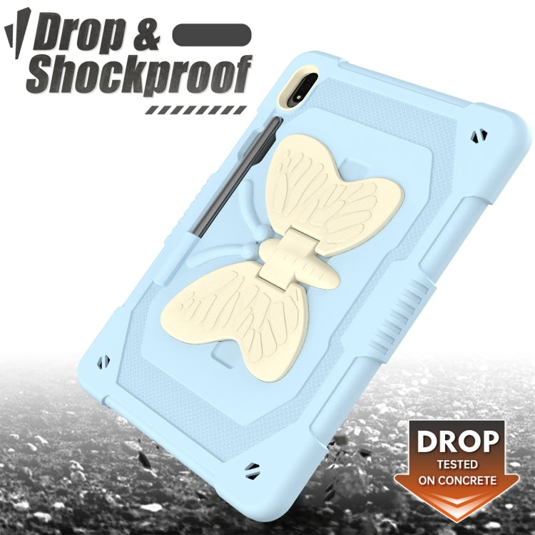 For Samsung Galaxy Tab S8+ / S7+ Butterfly Kickstand Heavy Duty Hard Rugged Tablet Case(Beige+Ice Blue) by bashfashion