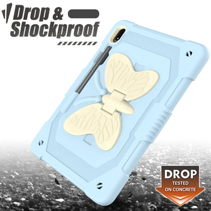 For Samsung Galaxy Tab S8+ / S7+ Butterfly Kickstand Heavy Duty Hard Rugged Tablet Case(Beige+Ice Blue) by bashfashion