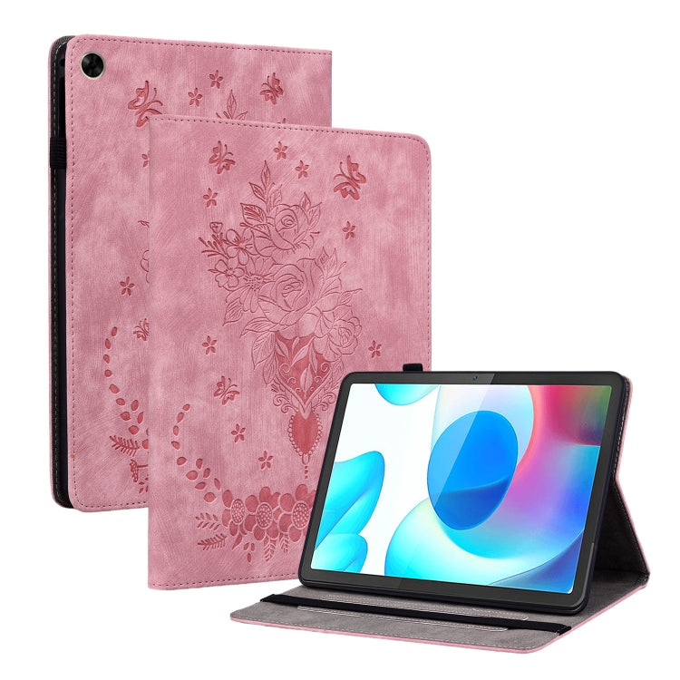 For Realme Pad 10.4 / Pad 5G 10.4 Butterfly Rose Embossed Leather Tablet Case(Pink) by bashfashion