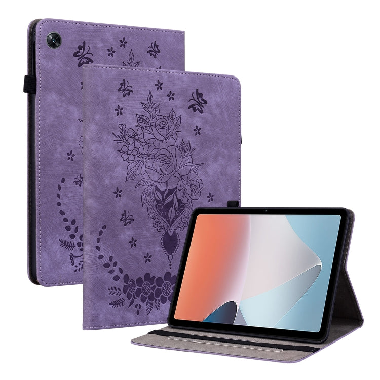 For OPPO Pad Air Butterfly Rose Embossed Leather Tablet Case(Purple) by bashfashion