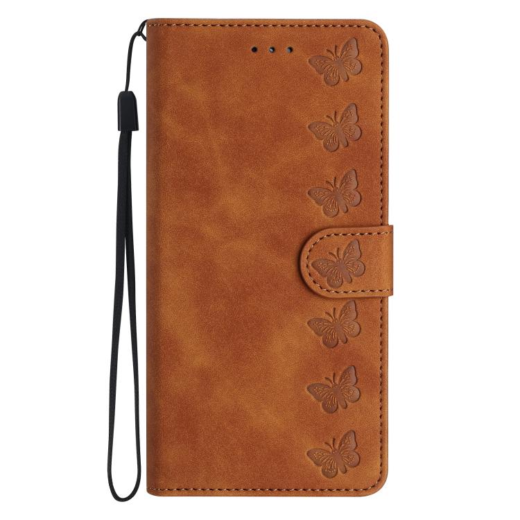 For iPhone 16e Seven Butterflies Embossed Leather Phone Case(Brown) by bashfashion