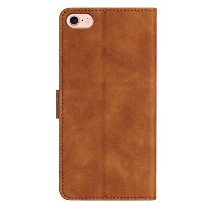For iPhone 16e Seven Butterflies Embossed Leather Phone Case(Brown) by bashfashion
