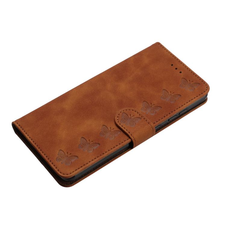 For iPhone 16e Seven Butterflies Embossed Leather Phone Case(Brown) by bashfashion