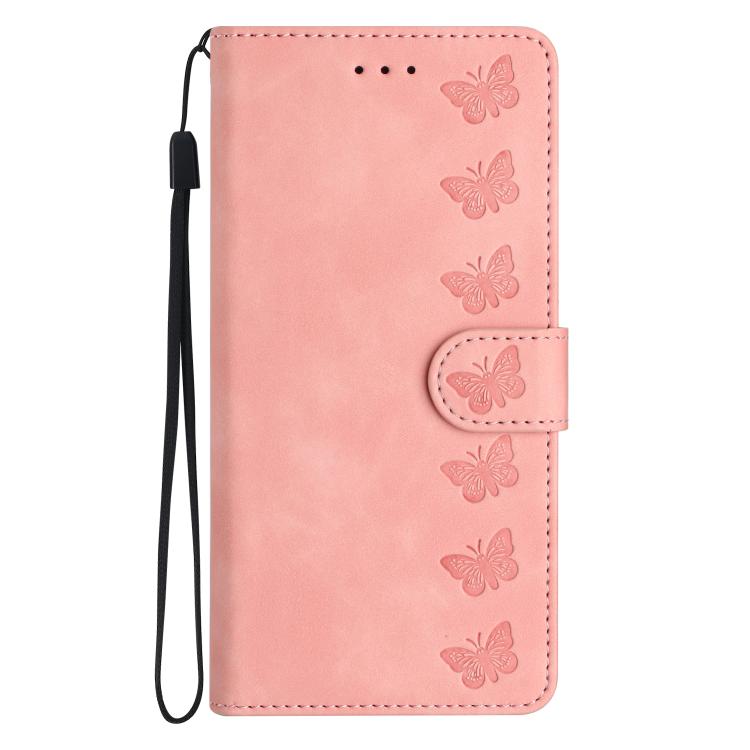For iPhone 16e Seven Butterflies Embossed Leather Phone Case(Pink) by bashfashion