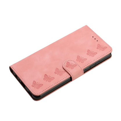 For iPhone 16e Seven Butterflies Embossed Leather Phone Case(Pink) by bashfashion