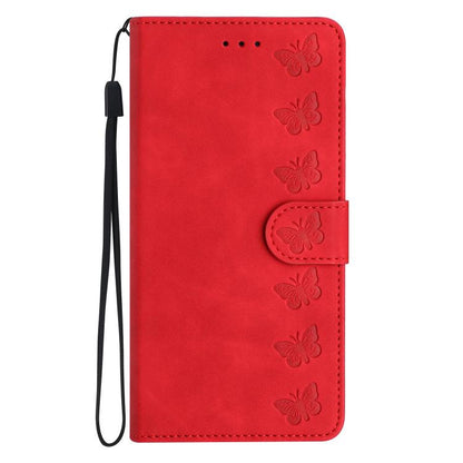 For iPhone 16e Seven Butterflies Embossed Leather Phone Case(Red) by bashfashion