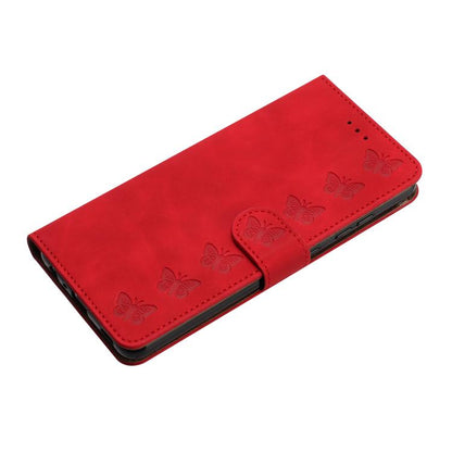 For iPhone 16e Seven Butterflies Embossed Leather Phone Case(Red) by bashfashion