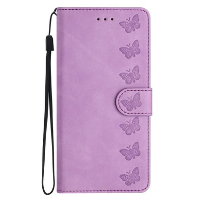 For iPhone 16e Seven Butterflies Embossed Leather Phone Case(Purple) by bashfashion