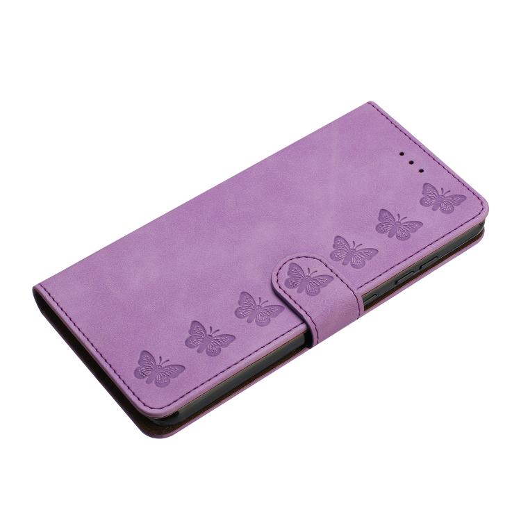 For iPhone 16e Seven Butterflies Embossed Leather Phone Case(Purple) by bashfashion