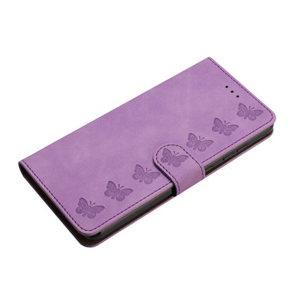 For iPhone 16e Seven Butterflies Embossed Leather Phone Case(Purple) by bashfashion