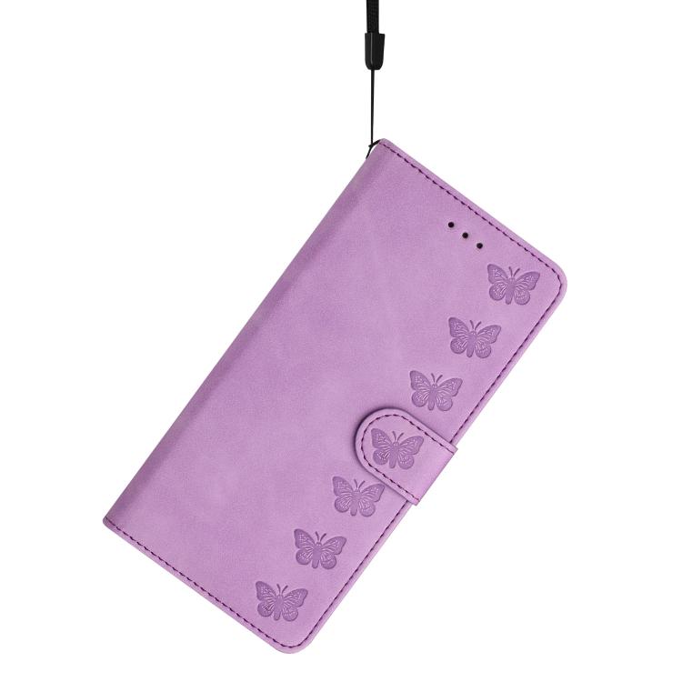 For iPhone 16e Seven Butterflies Embossed Leather Phone Case(Purple) by bashfashion