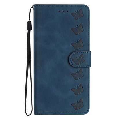 For iPhone 16e Seven Butterflies Embossed Leather Phone Case(Blue) by bashfashion