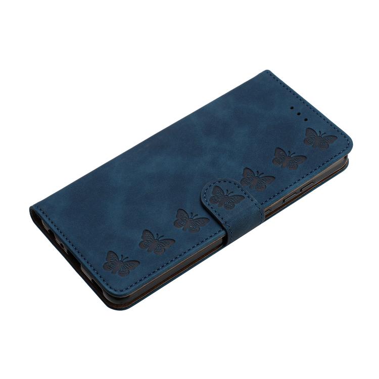 For iPhone 16e Seven Butterflies Embossed Leather Phone Case(Blue) by bashfashion