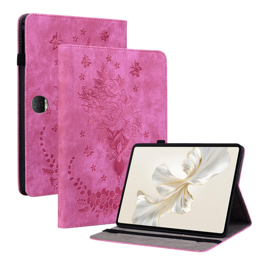 For Honor Pad 9 12.1 Butterfly Rose Embossed Leather Tablet Case(Rose Red) by bashfashion
