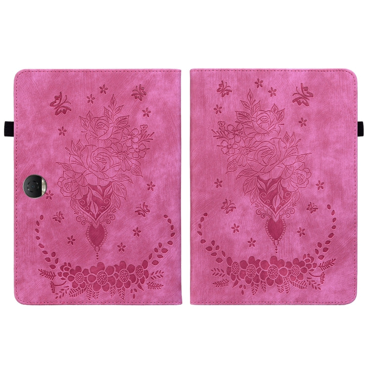 For Honor Pad 9 12.1 Butterfly Rose Embossed Leather Tablet Case(Rose Red) by bashfashion