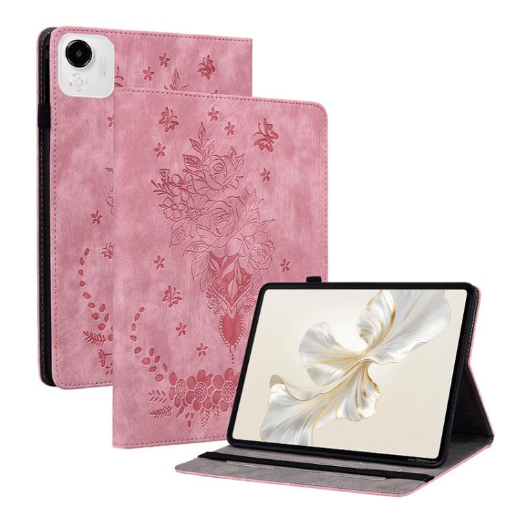 For Honor Pad X9a Butterfly Rose Embossed Leather Tablet Case(Pink) by bashfashion