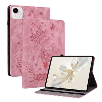 For Honor Pad X9a Butterfly Rose Embossed Leather Tablet Case(Pink) by bashfashion