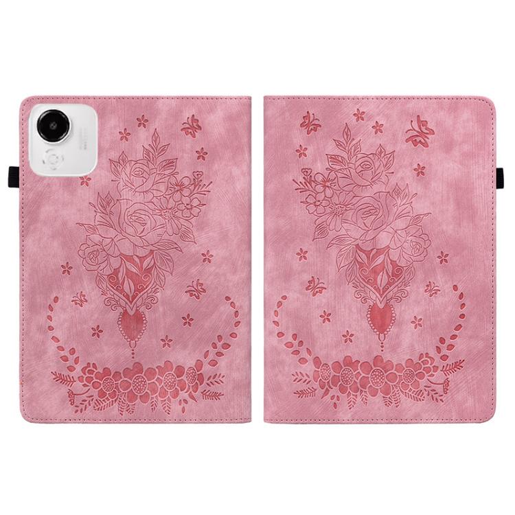 For Honor Pad X9a Butterfly Rose Embossed Leather Tablet Case(Pink) by bashfashion