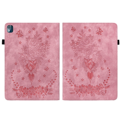 For Nokia T10 Butterfly Rose Embossed Leather Tablet Case(Pink) by bashfashion