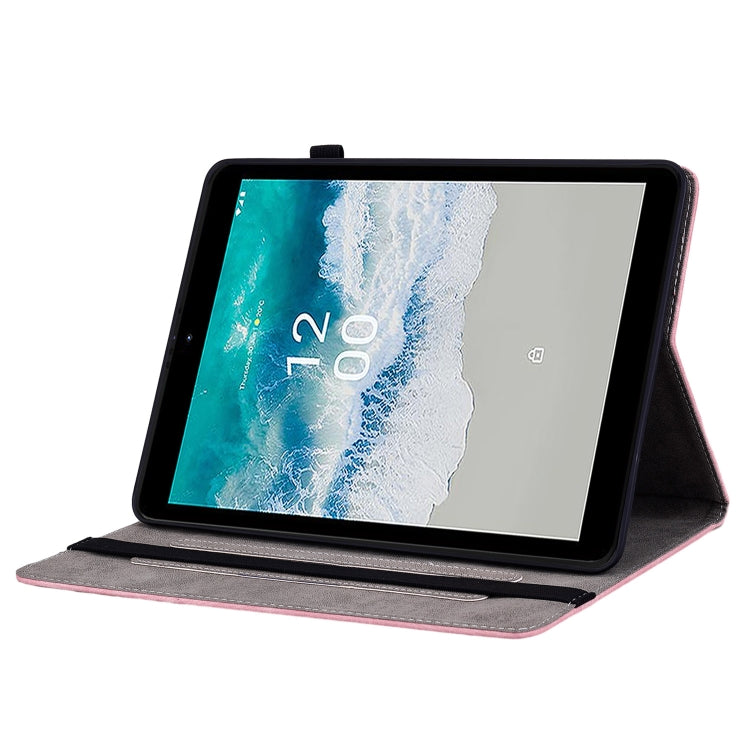 For Nokia T10 Butterfly Rose Embossed Leather Tablet Case(Pink) by bashfashion