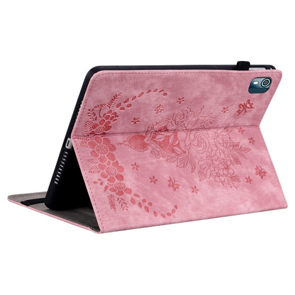 For Nokia T10 Butterfly Rose Embossed Leather Tablet Case(Pink) by bashfashion