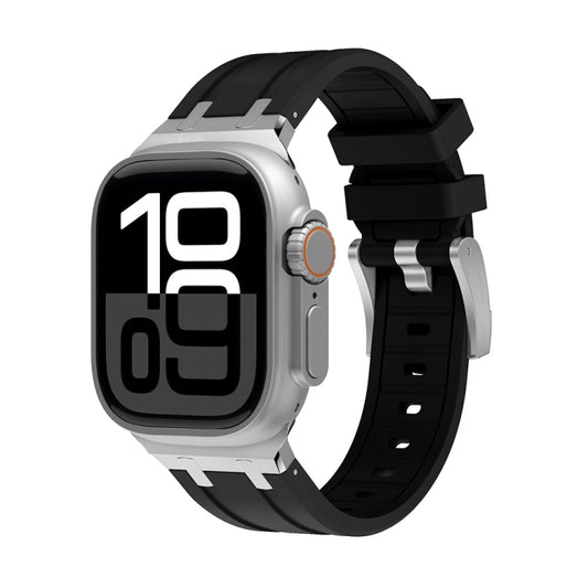AP Silicone Watch Band For Apple Watch Series 10 46mm(Silver Black) by bashfashion