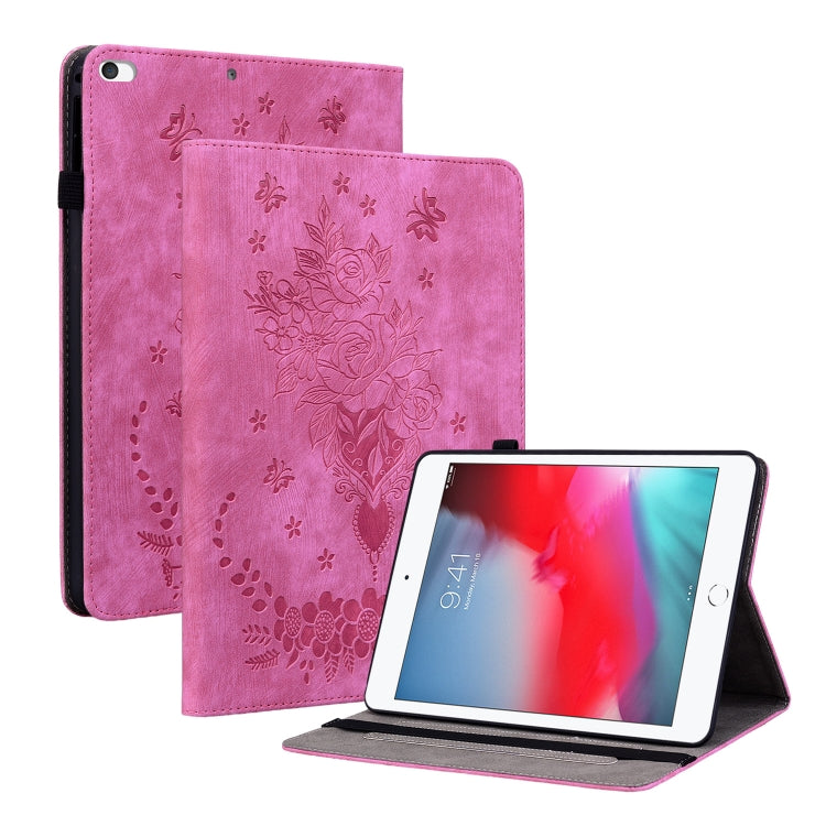 For iPad mini 5 / 4 / 3 / 2 / 1 Butterfly Rose Embossed Leather Smart Tablet Case(Rose Red) by bashfashion