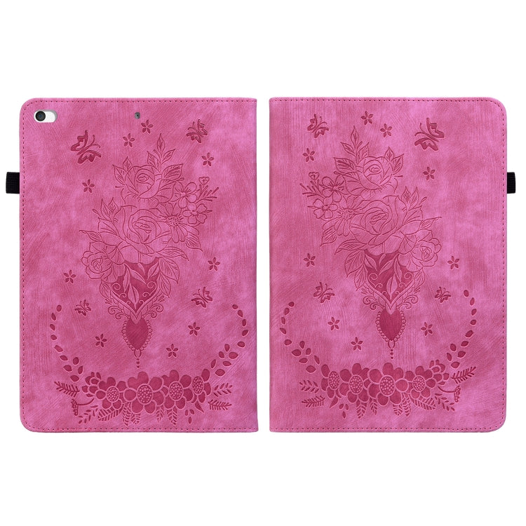 For iPad mini 5 / 4 / 3 / 2 / 1 Butterfly Rose Embossed Leather Smart Tablet Case(Rose Red) by bashfashion