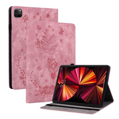 For iPad Pro 11 2021 / Air 4 2020 Butterfly Rose Embossed Leather Smart Tablet Case(Pink) by bashfashion