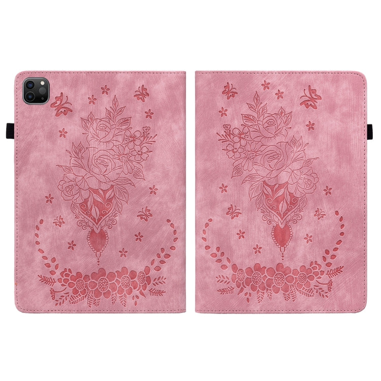 For iPad Pro 11 2021 / Air 4 2020 Butterfly Rose Embossed Leather Smart Tablet Case(Pink) by bashfashion