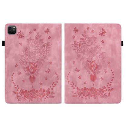 For iPad Pro 11 2021 / Air 4 2020 Butterfly Rose Embossed Leather Smart Tablet Case(Pink) by bashfashion