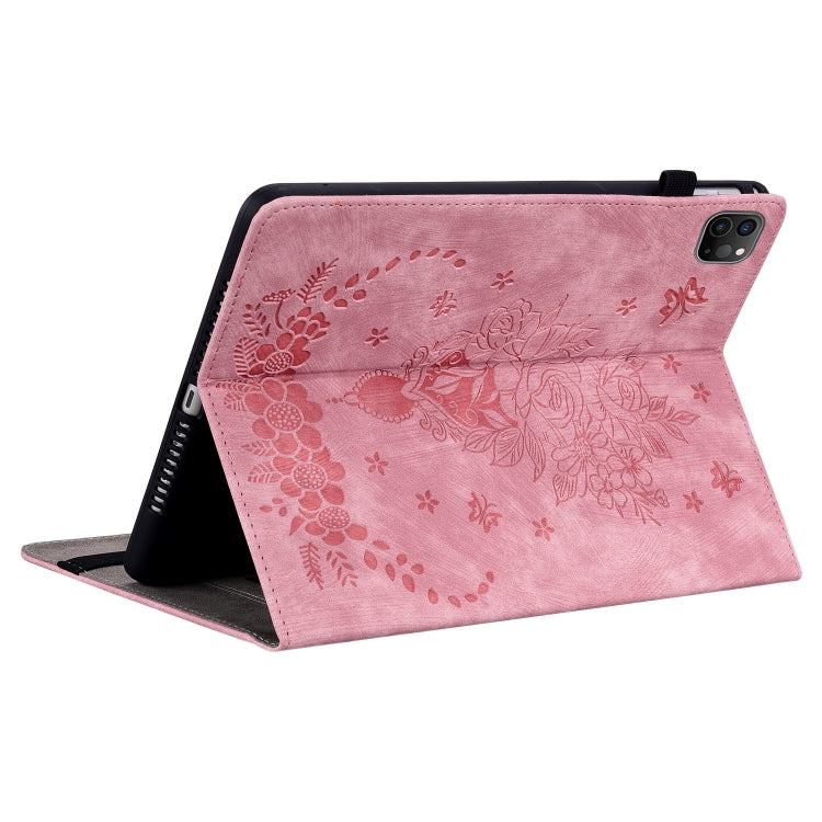 For iPad Pro 11 2021 / Air 4 2020 Butterfly Rose Embossed Leather Smart Tablet Case(Pink) by bashfashion