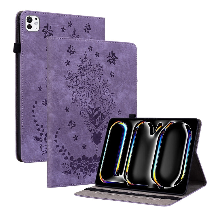 For iPad Pro 11 2025 / 2024 Butterfly Rose Embossed Leather Smart Tablet Case(Purple) by bashfashion