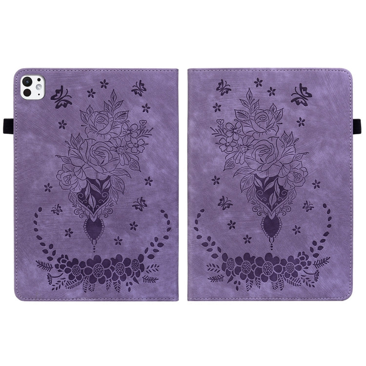 For iPad Pro 11 2025 / 2024 Butterfly Rose Embossed Leather Smart Tablet Case(Purple) by bashfashion