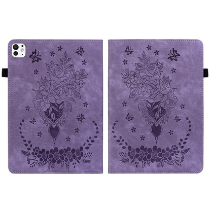 For iPad Pro 11 2025 / 2024 Butterfly Rose Embossed Leather Smart Tablet Case(Purple) by bashfashion